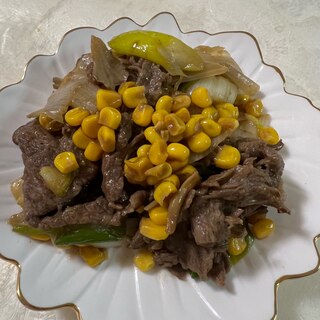 下仁田ねぎと牛肉コーン炒め